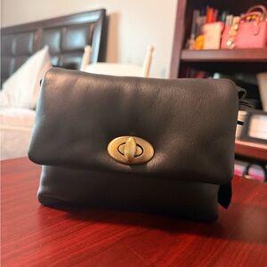 Elegant genuine Black Leather Clutch/ Crossbody bag